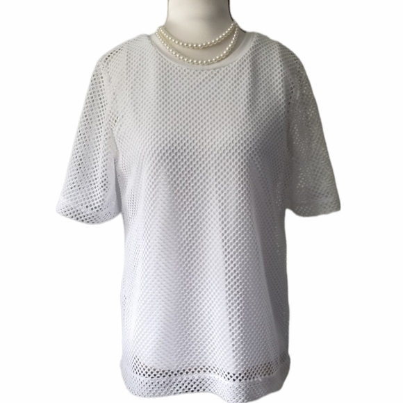 Banana Republic White Net Style Overlay Short Sleeve Top - Picture 1 of 15